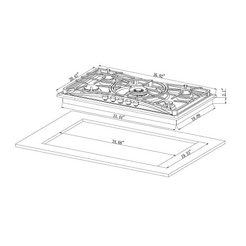 Empava 36 in. Gas Stove Cooktop with 5 Italy Sabaf Sealed Burners NG/LPG Convertible in Stainless Steel EMPV-36GC22, 36 Inch