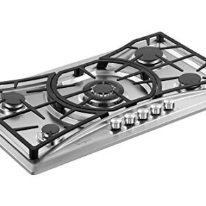 Empava 36 in. Gas Stove Cooktop with 5 Italy Sabaf Sealed Burners NG/LPG Convertible in Stainless Steel EMPV-36GC22, 36 Inch