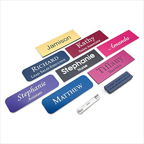 Custom Engraved Name Badges with Pin or Magnet Backing - Durable Personalized Acrylic Name Tag with 15 Font Options and 21 Color Options, 1" x 3", Custom Engraving Services - 1 Tag