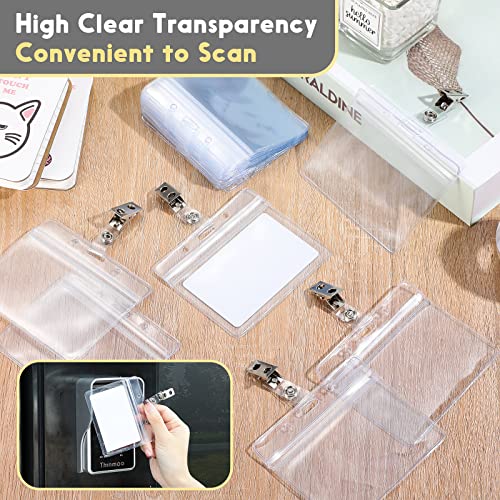 150 Sets Clip on Name Tag Clear Name Badge with Clip Waterproof PVC ID Badge Holder Transparent Name Tag Holder with Resealable Zipper Seal and Metal Badge Clip for Teacher Student Worker