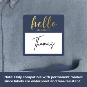 Mobiusea Creation Hello My Name is Name Tag | Gold Foil | Perforated 2.5 x 2.5 Inch Large Name Labels Roll | Black, Blue, Red and Grey |100pcs Name Stickers Name Badge for Business and Conference