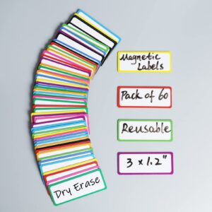 60 Dry Erase Magnetic Labels: 3"x1.2" Blank Name Plates, Name Tags, Strips Magnets - Perfect for Home, Office, School Organization