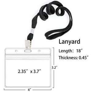 100Pcs Clear Plastic Horizontal Name Tags Badge ID Card Holders and 100Pcs Black Lanyards with Clip lanyards for id Badges (Black)