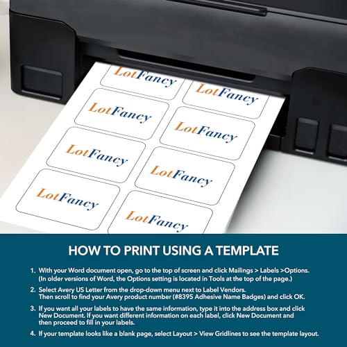 LotFancy Name Tag Stickers, 2 1/3" x 3 3/8", 20 Sheets (160 Labels), Matte White, Adhesive Blank Badge Labels for Inkjet/Laser Printer, Printable Sticker Paper