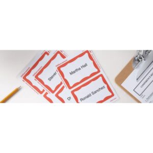 Office Depot Name Badge Labels, 2 11/32in. x 3 3/8in., Red Border, Pack of 100, OD98837