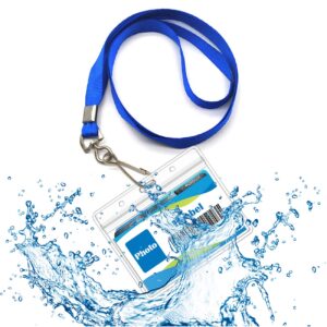 Beebel 50 Pack Lanyard with Clear ID Badge Holder Waterproof Reusable Name Tags Holders (Blue)