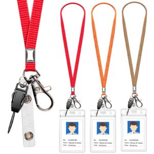 3 pack neck lanyard with id badge holder, office strap lanyards, stainless metal swivel hook for name tag, badge holders, keychains, card, red, orange, brown