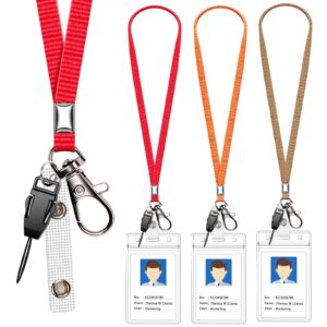 3 Pack Neck Lanyard with ID Badge Holder, Office Strap Lanyards, Stainless Metal Swivel Hook for Name Tag, Badge Holders, Keychains, Card, Red, Orange, Brown