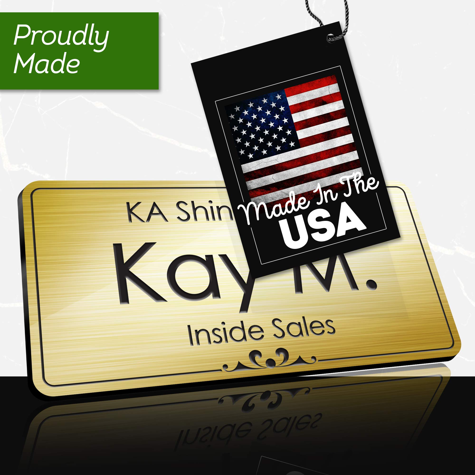 Custom Name Tag, Custom Name Badge, 1.5" x 3", 18 Colors, Durable Engravable Impact Acrylic Material, Made in The USA by My Sign Center (Aluminum-Black)