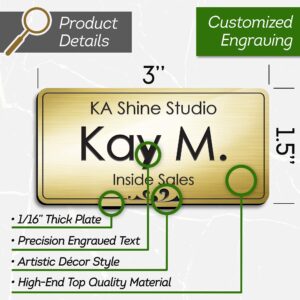 Custom Name Tag, Custom Name Badge, 1.5" x 3", 18 Colors, Durable Engravable Impact Acrylic Material, Made in The USA by My Sign Center (Aluminum-Black)