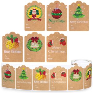 Christmas Gift Tag Stickers Christmas Gifts Name Tags Merry Christmas Tag Stickers 200 Pieces Kraft Self Adhesive Labels Xmas Gift Stickers Holiday Tag