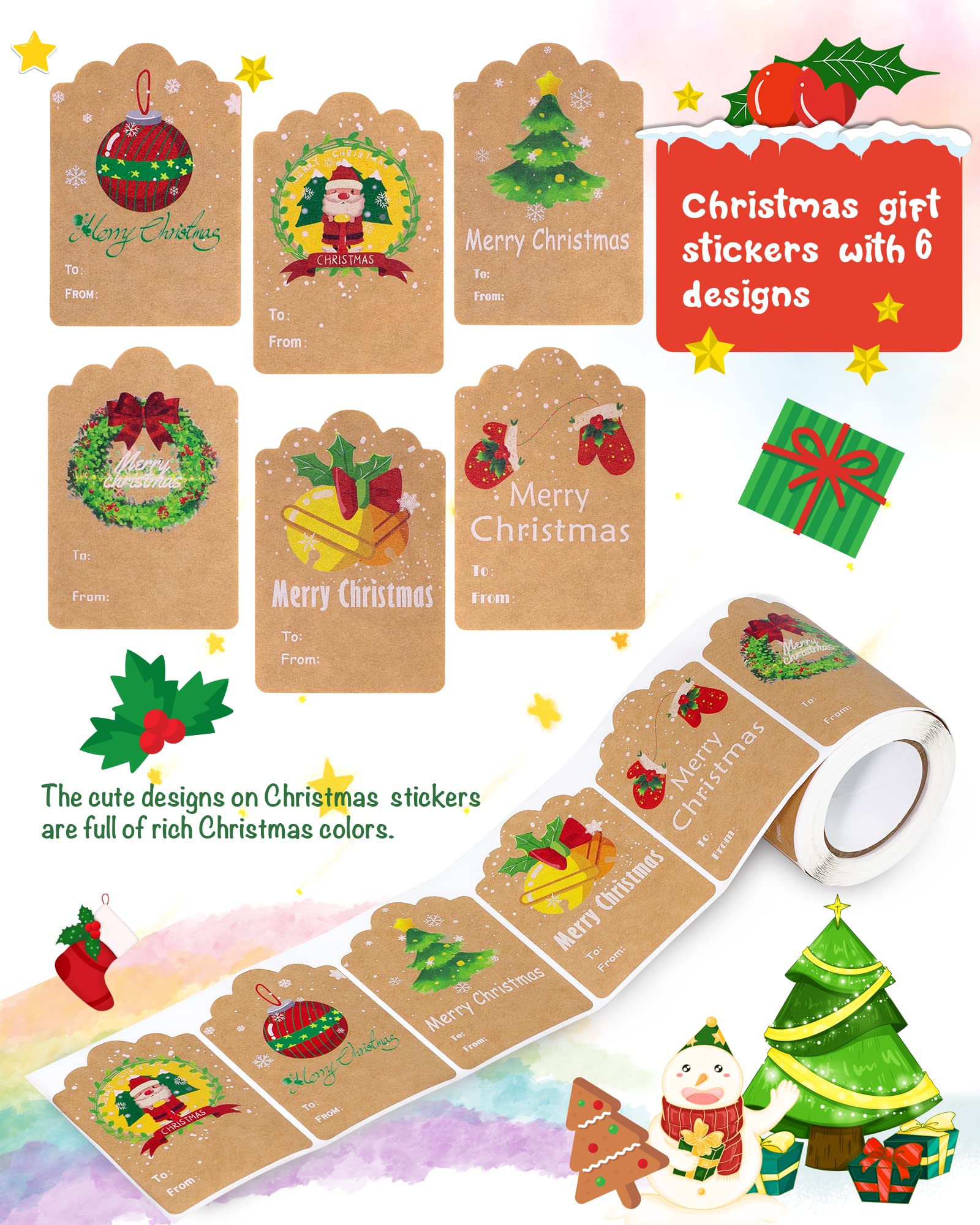 Christmas Gift Tag Stickers Christmas Gifts Name Tags Merry Christmas Tag Stickers 200 Pieces Kraft Self Adhesive Labels Xmas Gift Stickers Holiday Tag