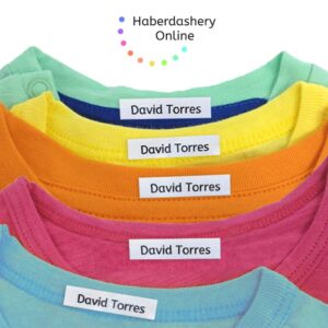 100 Iron-on Fabric Labels for Clothing, Customized Name Tags for School Uniforms, Elderly Garments, Jackets, Personalized and Washable. with Ecological Certified. White, 2.4x0.4 inches