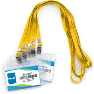 Lanyards with ID Holder 50 Pcs Clear Plastic Horizontal Waterproof Ziplock ID Nametag Holder Bulk Lanyard Clip Name Tag Badge Holder (Yellow)