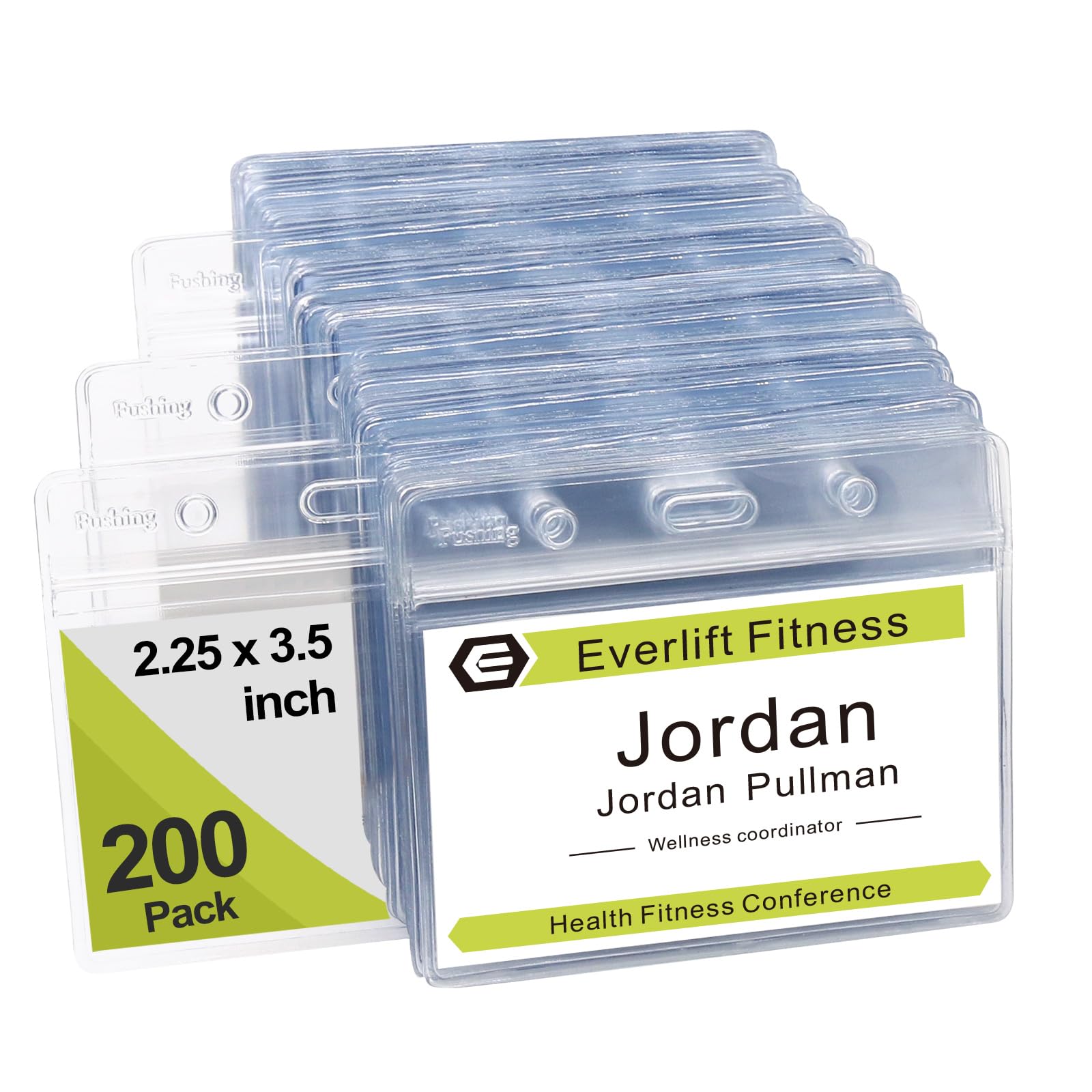 Fushing 200 Pcs Clear Plastic Horizontal Name Tag Badge ID Card Holders