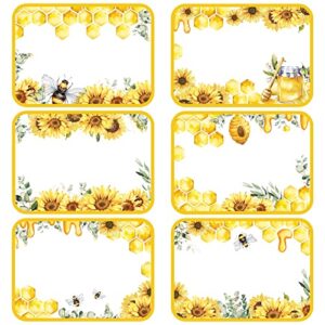 Whaline 180Pcs Sunflower Bee Name Tags Stickers Summer Bee Name Tag Labels Watercolor Flowers Bumble Bee Honeycomb Blank Adhesive Tag Stickers for Teacher Student Back to School Party Decor, 6 Design