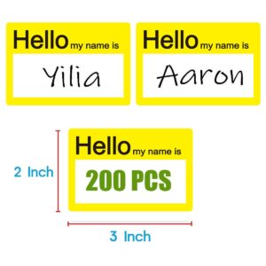 Remarkable Name Tag Labels Hello My Name is Stickers,2 X 3 inch Name Tag Labels Great for Kids,Employees,Reunions,Professionals,Parties,School,Notebooks,Events/Pack of 200 (Yellow) …