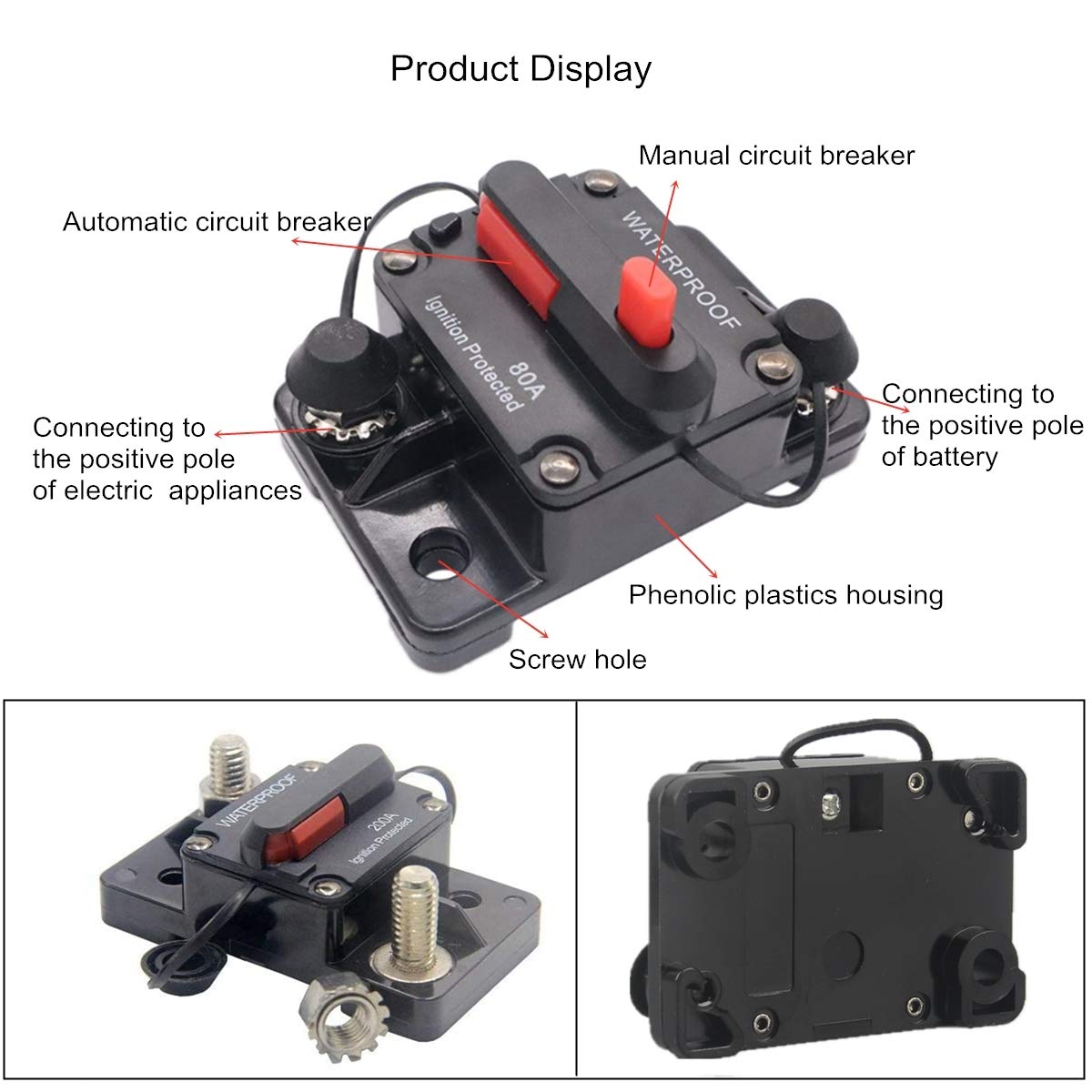 OUHL 150 Amp Circuit Breaker Manual Reset 30-250A for Car Truck Rv ATV Marine Trolling Motors Boat Vehicles,12V-48V DC (150A)