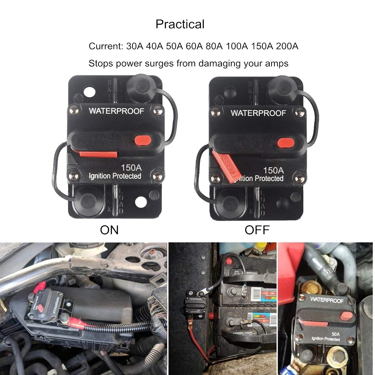 OUHL 150 Amp Circuit Breaker Manual Reset 30-250A for Car Truck Rv ATV Marine Trolling Motors Boat Vehicles,12V-48V DC (150A)