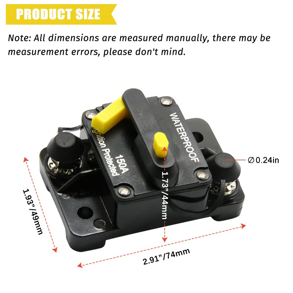 150 Amp Circuit Breaker amp Breakers with Switch Manual Reset for Boat Marine RV Yacht Battery Trailer Bus Truck, 12V- 48V DC, Waterproof (150A)