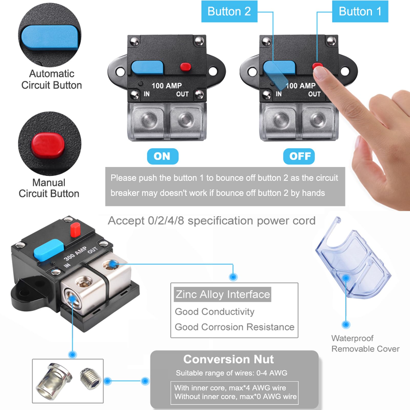 Motor Fuse Holders Inverter Circuit Breaker Car Audio Solar Energy Inline Circuit Breaker Fuse Inverter with Waterproof Cover for Motor Auto Car Marine Boat (150A)