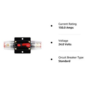 150 Amp Audio Circuit Breaker,12V-24V DC Fuse Holder,20-300A Breaker Switch,Inline Circuit Breaker with Reset Button,for Automotive Marine Boat Audio System Current Overload Protection