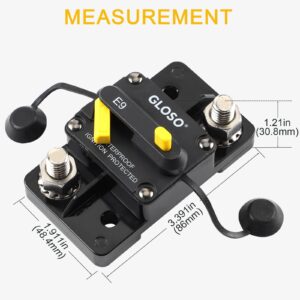 GLOSO Circuit Breaker Extended Surface Mount Hi-Amp Circuit Breaker 3/8" Diagonal Stud Waterproof IP67 Marine RV Truck (150A) E93