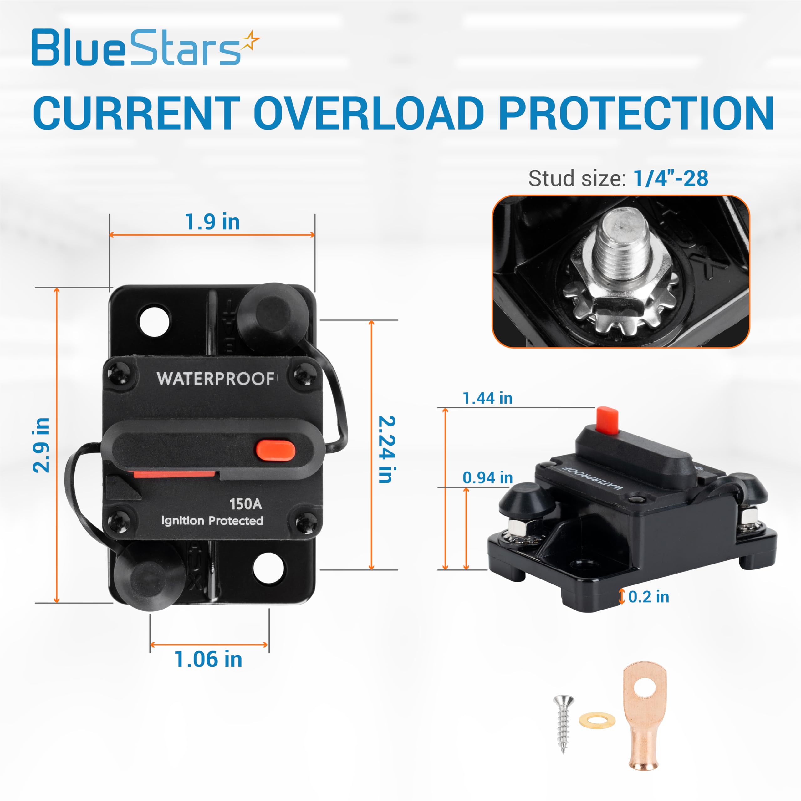 BlueStars 3 Packs 150Amp Circuit Breaker for Boats Cars Trolling Motors Marine Vehicles Winches ATV Electronic Battery System with Manual Reset, Water Proof, 12V-48V DC