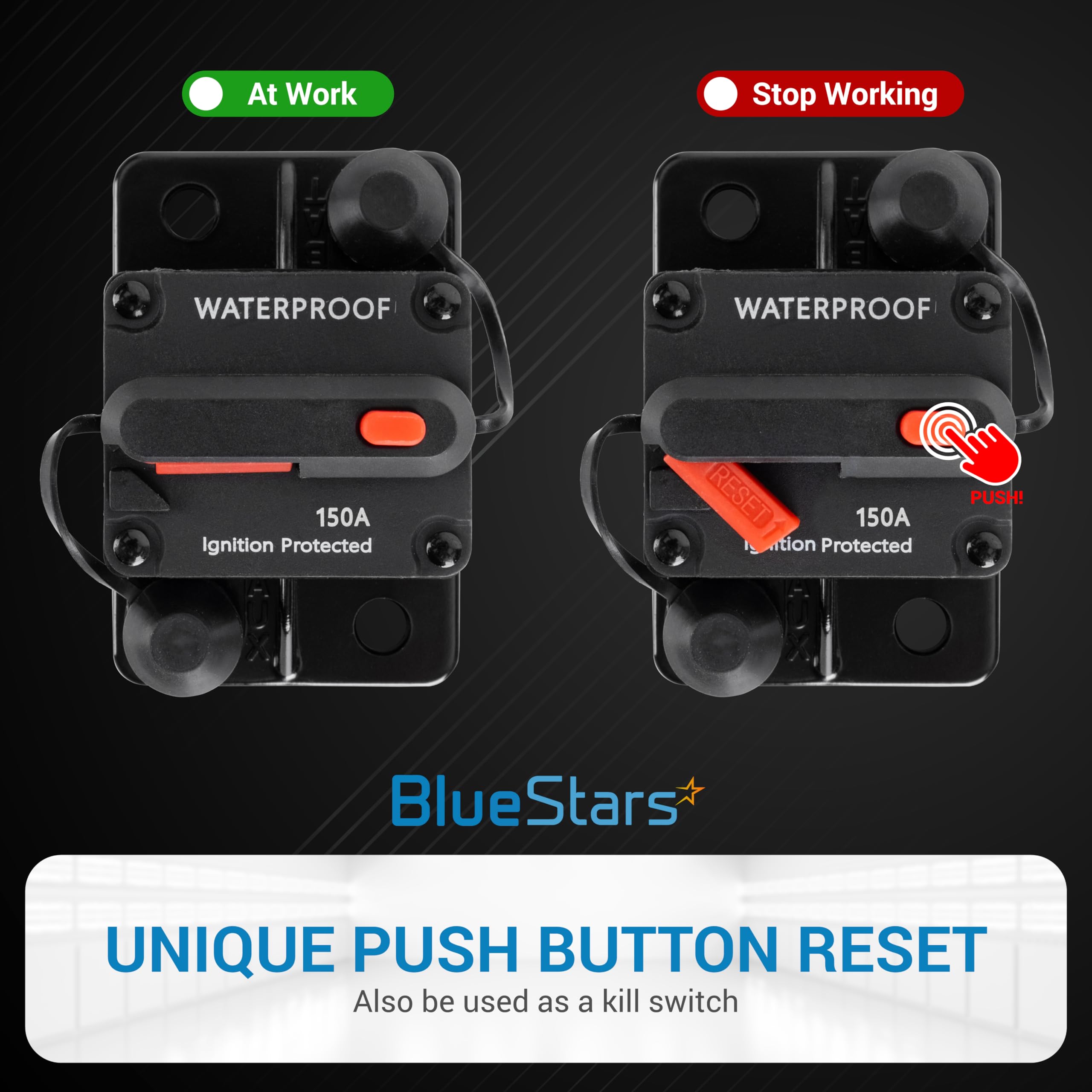 BlueStars 3 Packs 150Amp Circuit Breaker for Boats Cars Trolling Motors Marine Vehicles Winches ATV Electronic Battery System with Manual Reset, Water Proof, 12V-48V DC