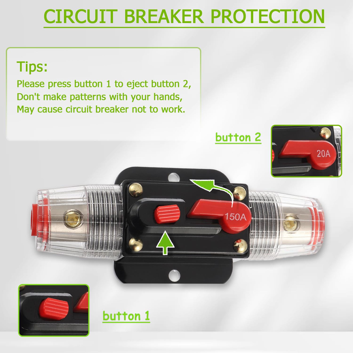 EPLZON 150A Circuit Breaker Switch 150 AMP Fuse Inline Holder 12V to 48V DC Manual Reset Button for Car Audio Sound Amplifier System RV Home Marine Boat Truck