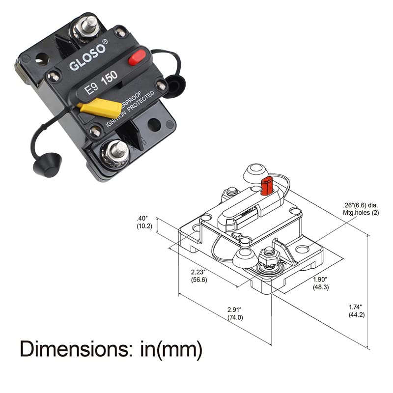 GLOSO E99L LED Indicator, T3 Manaul Reset Breaker for Marine RV Truck Hi-Amp Circuit Breaker (150A)