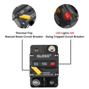 GLOSO E99L LED Indicator, T3 Manaul Reset Breaker for Marine RV Truck Hi-Amp Circuit Breaker (150A)