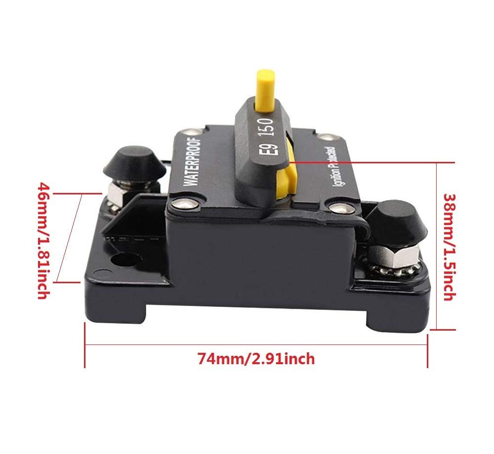 ANJOSHI 150Amp Circuit Breaker 30-300A with Manual Reset Trolling Motor Auto Car Marine Boat Bike Audio Terminal Inline Fuse Inverter for System Current Overload Protection 12V-48V DC Waterproof