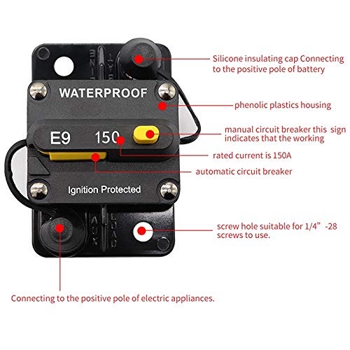 ANJOSHI 150Amp Circuit Breaker 30-300A with Manual Reset Trolling Motor Auto Car Marine Boat Bike Audio Terminal Inline Fuse Inverter for System Current Overload Protection 12V-48V DC Waterproof