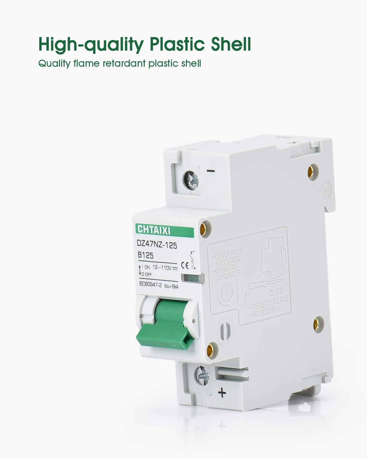 Chtaixi 12V-110V DC Miniature Circuit Breaker, 100 Amp 1 Pole Battery Breaker Protector for Solar PV System and RV, Thermal Magnetic Trip, DIN Rail Mount, High Current DC Disconnect Switch MCB 1P B100