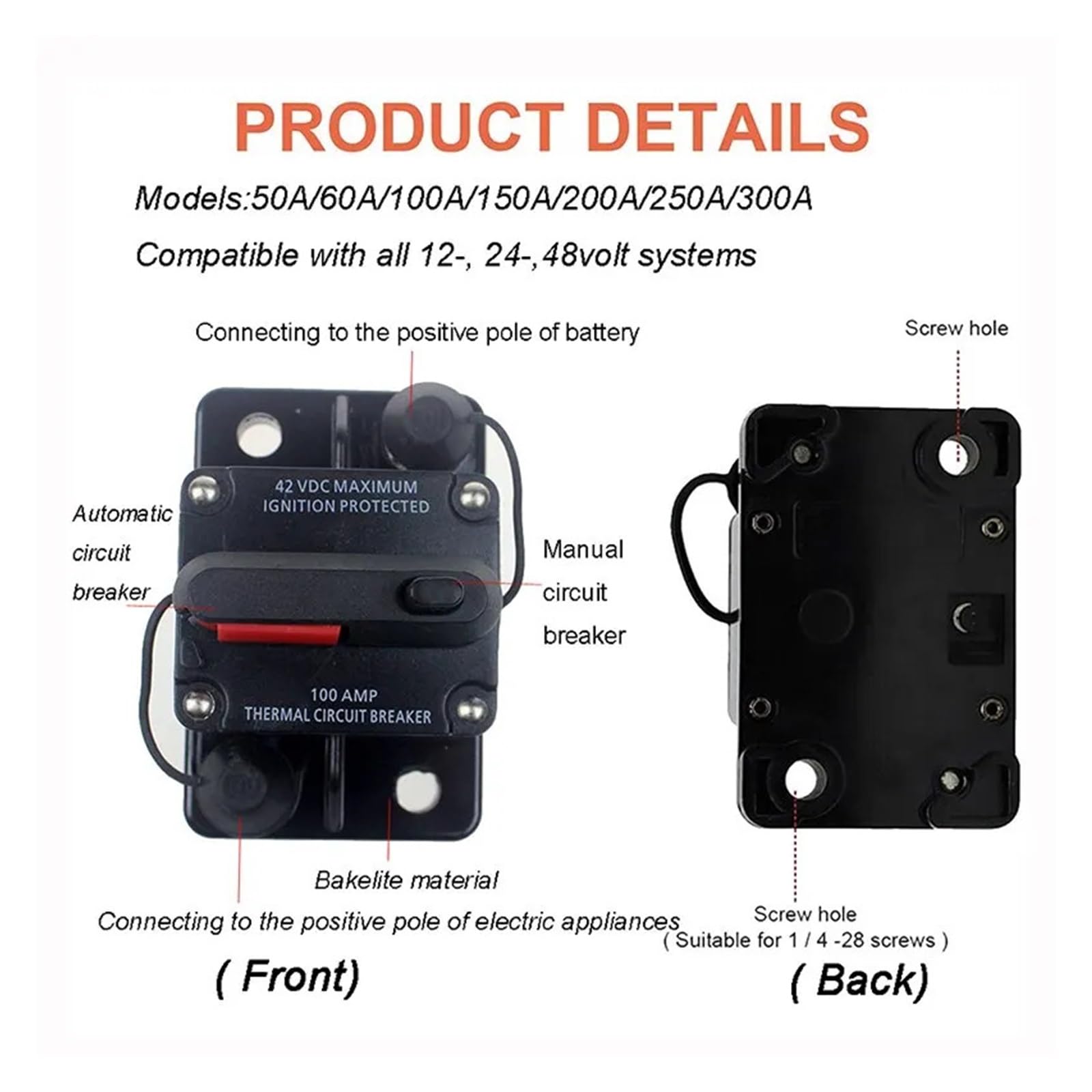 Circuit Breaker Insurance Seat Switch Overload Protection High and Low Temperature High Current Audio Fuse Seat RV Yacht Circuit Breaker 1PC (Color : 150A)