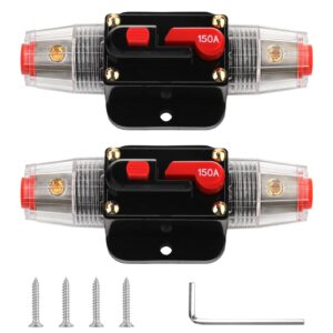 tiooka 150a audio inline circuit breaker resettable fuse holder 12v-24v dc 2pcs with manual reset waterproof automotive marine boat audio system solar inverter system protection