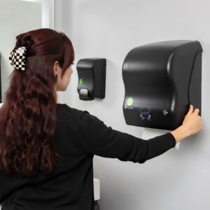 San Jamar Ecologic Simplicity Recycled Plastic Manual Paper Towel Dispenser, Auto Cut Towel Dispenser, Wall Mounted Dispenser with Zero Waste for Home and Business, Black