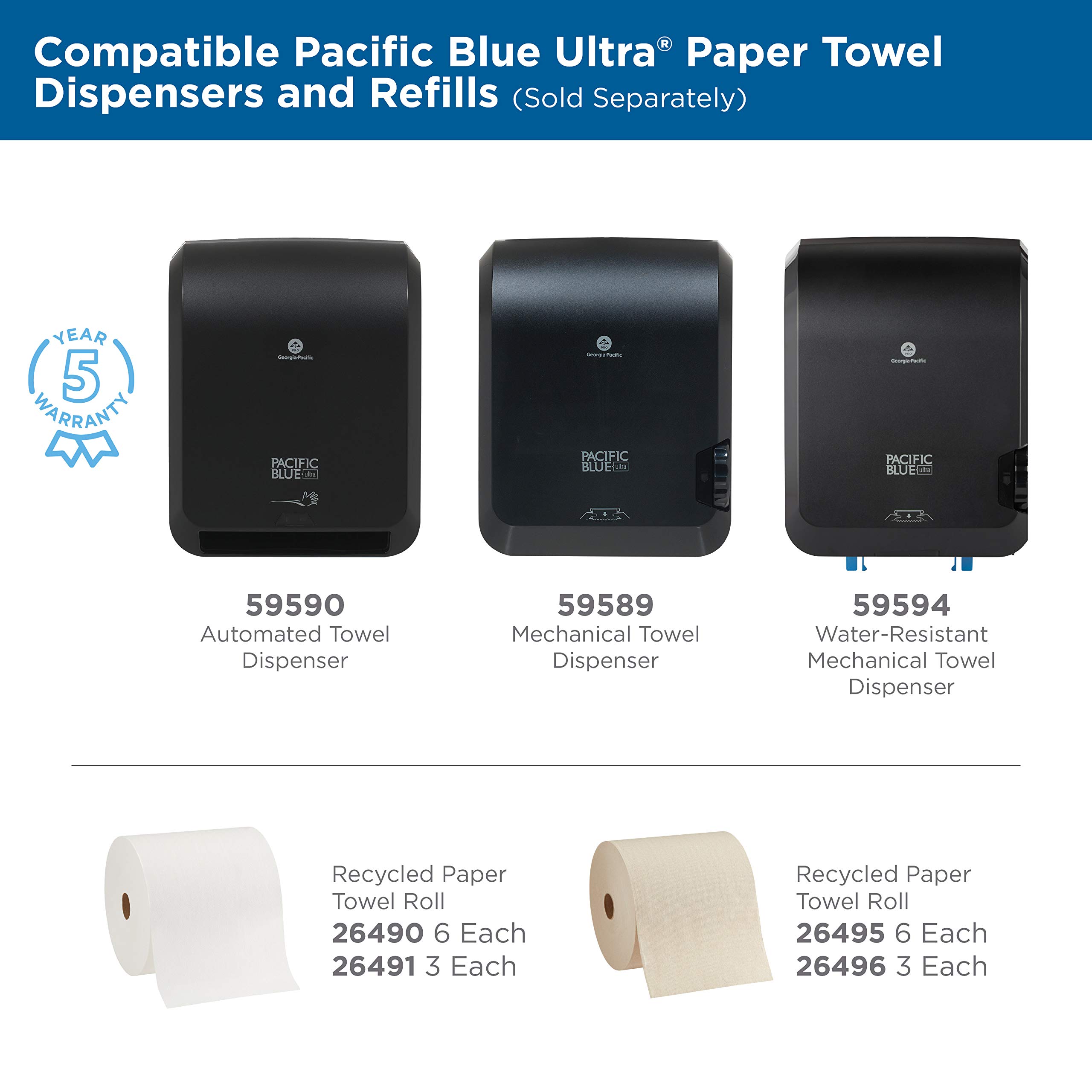 Georgia-Pacific Blue Ultra 8" High-Capacity Mechanical Touchless Paper Towel Dispenser by PRO , Black, 59589, 12.9" W x 9" D x 16" H, 1 Dispenser