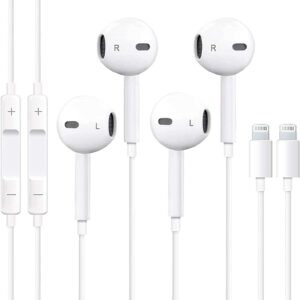 Apple Earbuds 2 Pack [Apple MFi Certified] Wired Earphones (Built-in Microphone & Volume Control) Noise Canceling Isolating Headphones Compatible with iPhone 14/13/12/11/SE/X/XR/XS/8/7