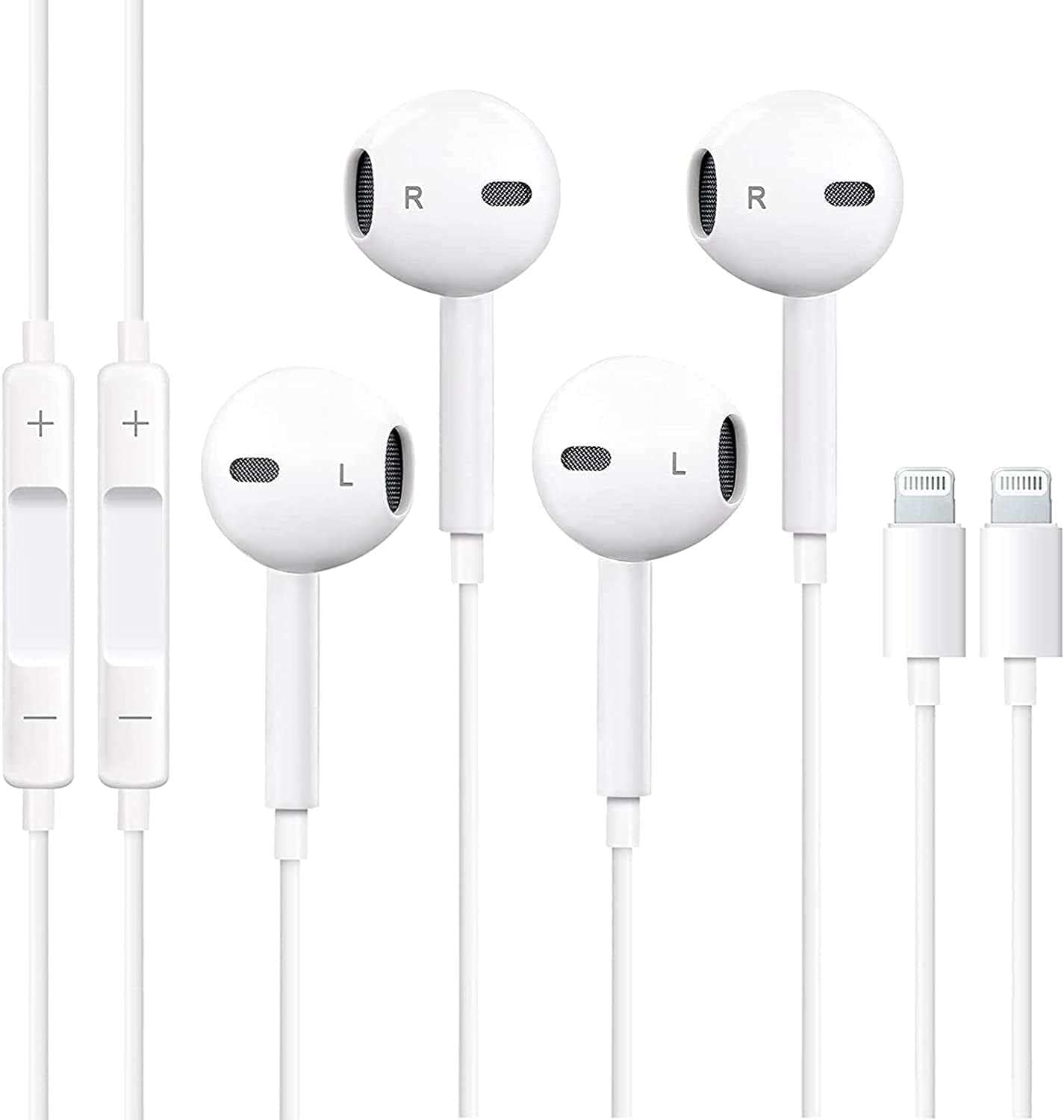 Apple Earbuds 2 Pack [Apple MFi Certified] Wired Earphones (Built-in Microphone & Volume Control) Noise Canceling Isolating Headphones Compatible with iPhone 14/13/12/11/SE/X/XR/XS/8/7