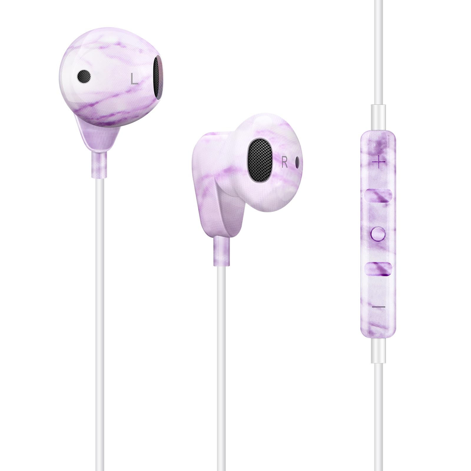 XNMOA Wired Earbuds Headphones,Built-in Microphone & Volume Control&Support Call for iPhone,Wired Earphones for iPhone,Compatible with iPhone 14/13/12/11 Pro Max/Xs Max/Xr/X/7/8 Plus,Purple Marble