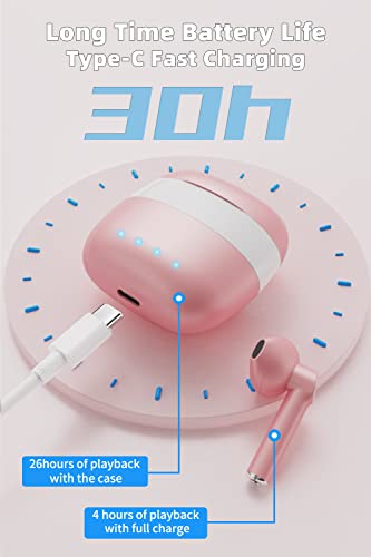 Wireless Earbuds Bluetooth, ENC Noise Cancelling Deep Bass in-Ear Stereo Ear Buds,IPX6 Waterproof Headphones with Mic, USB-C Charging Case, Touch Control Earphones for iPhone & Android(Pink 2)