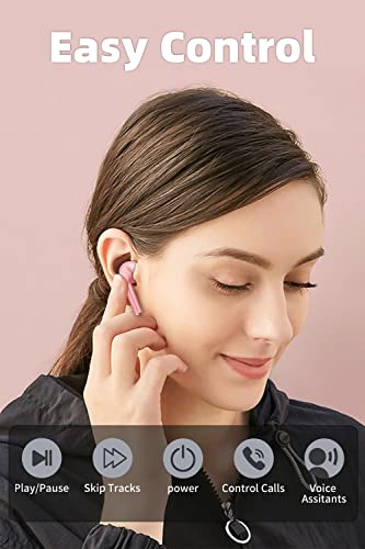 Wireless Earbuds Bluetooth, ENC Noise Cancelling Deep Bass in-Ear Stereo Ear Buds,IPX6 Waterproof Headphones with Mic, USB-C Charging Case, Touch Control Earphones for iPhone & Android(Pink 2)