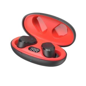 nvahva true wireless invisible earbuds, headphones with microphone for ios android, usb-c charge, ipx5 waterproof, touch control, small bluetooth ear buds for commute sports sleep (black-red)