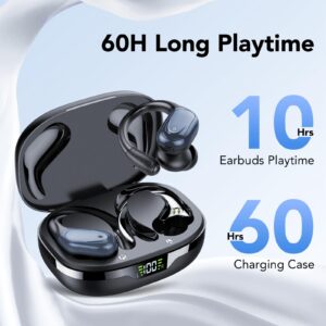 Ear buds Wireless Earbuds Bluetooth 5.3 Headphones 60hrs Playtime with Digital Display Sports Wireless Headphones with Earhook Deep Bass IPX7 Waterproof Over-Ear Earbuds for Android iOS Workout Black