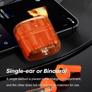 True Wireless Earbuds Bluetooth in Ear Headphones for iPhone Android Transparent Blue Tooth 5.3 Ear Buds Deep Bass TWS Wireless Earphones with Microphone Cordless Earbud with Charging Case Orange