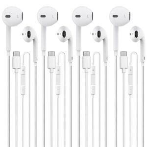 usb c headphones 4 pack, usb type c earbuds hifi stereo usb c wired earphones with microphone volume control compatible with samsung galaxy s23 s22 s21 google pixel 6 5 4xl/ipad pro