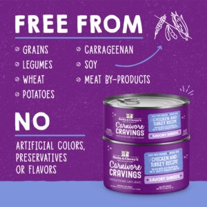 Stella & Chewy’s Carnivore Cravings Savory Shreds Cans – Grain Free, Protein Rich Wet Cat Food – Cage-Free Chicken & Turkey Recipe – (2.8 Ounce Cans, Case of 12)