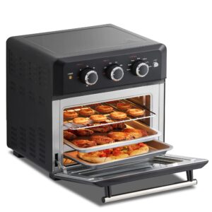 comfee' retro air fry toaster oven, 7-in-1, 1500w, 19qt capacity, 6 slice, rotisseries, warm, broil, toast, convection bake, black, perfect for countertop